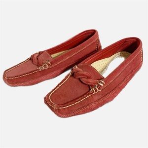 L.L. Bean Grand Lake Suede Braided Band Moccasin Loafers Squared Toe Vibram Sole